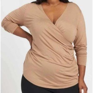 Universal Standard Size Large Tan ruched/gathered to the side v-neck